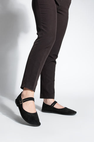 Kadın Çift Bantlı Babet Benus - Siyah Süet