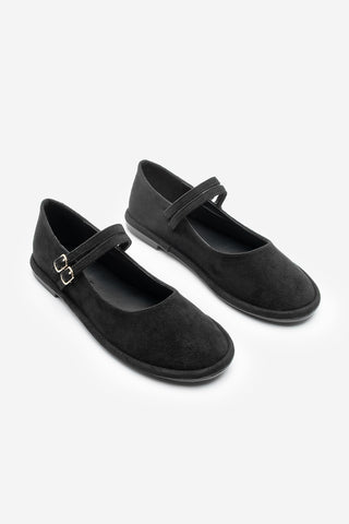 Kadın Çift Bantlı Babet Benus - Siyah Süet