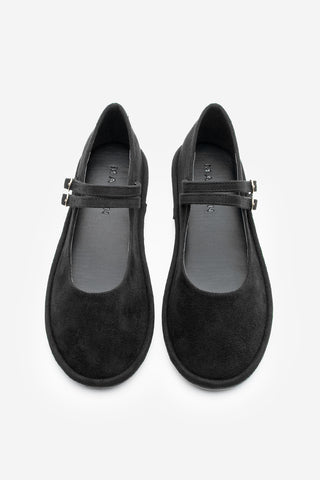 Kadın Çift Bantlı Babet Benus - Siyah Süet