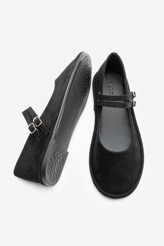 Kadın Çift Bantlı Babet Benus - Siyah Süet