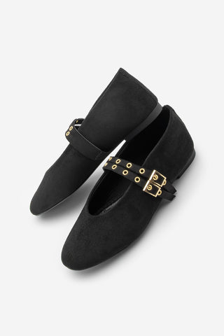 Kadın Çift Bantlı Babet Bekosa - Siyah Süet