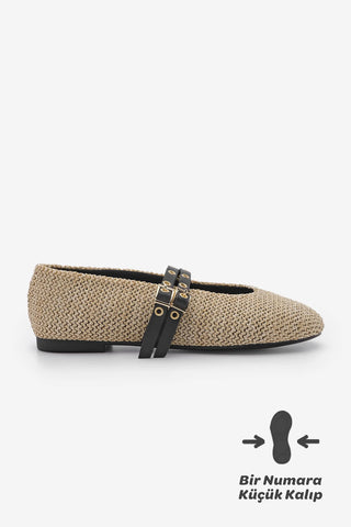 Kadın Çift Bantlı Babet Bekosa - Bej Hasır