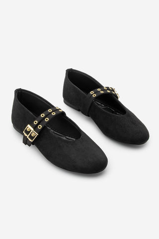 Kadın Çift Bantlı Babet Bekosa - Siyah Süet