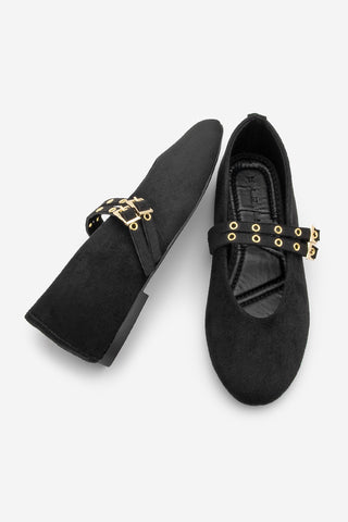 Kadın Çift Bantlı Babet Bekosa - Siyah Süet