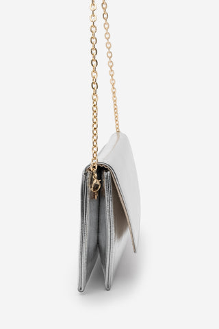 Kadın Gold Zincirli Abiye Clutch & Portföy El Ve Omuz Çantası Noreva - Gümüş