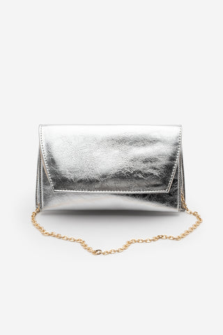 Kadın Gold Zincirli Abiye Clutch & Portföy El Ve Omuz Çantası Noreva - Gümüş