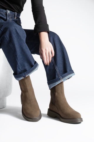 Kadın Lastikli Günlük Bot Panve - Kahve Süet