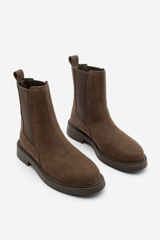 Kadın Lastikli Günlük Bot Panve - Kahve Süet