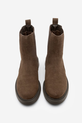 Kadın Lastikli Günlük Bot Panve - Kahve Süet