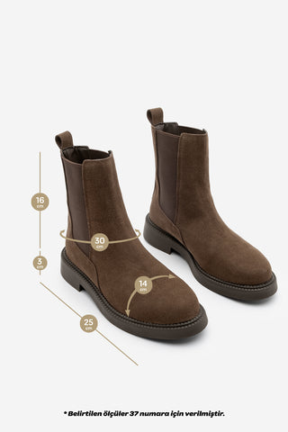 Kadın Lastikli Günlük Bot Panve - Kahve Süet