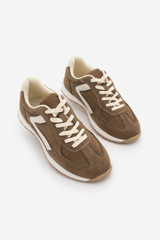 Kadın Çok Parçalı Bağcıklı Sneaker Rovel - Tütün Kahve Süet