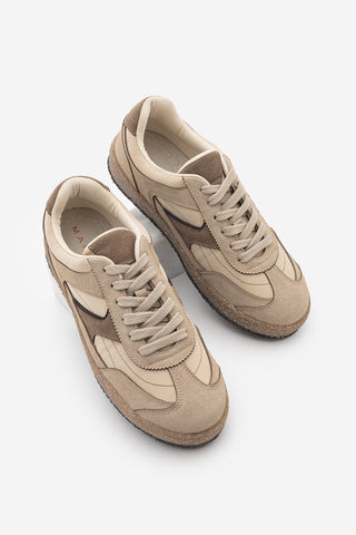 Kadın Çok Parçalı Süet Dokulu Retro Taban Bağcıklı Günlük Sneaker Mavel - Bej Süet