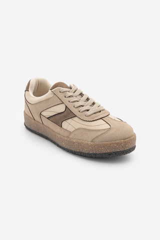 Kadın Çok Parçalı Süet Dokulu Retro Taban Bağcıklı Günlük Sneaker Mavel - Bej Süet
