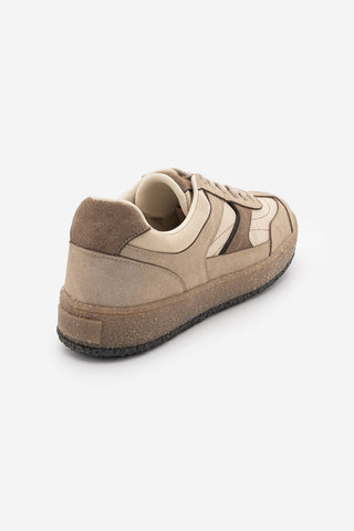 Kadın Çok Parçalı Süet Dokulu Retro Taban Bağcıklı Günlük Sneaker Mavel - Bej Süet