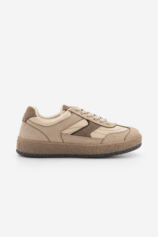 Kadın Çok Parçalı Süet Dokulu Retro Taban Bağcıklı Günlük Sneaker Mavel - Bej Süet