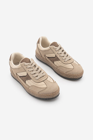 Kadın Çok Parçalı Süet Dokulu Retro Taban Bağcıklı Günlük Sneaker Mavel - Bej Süet