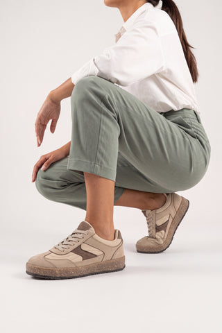 Kadın Çok Parçalı Süet Dokulu Retro Taban Bağcıklı Günlük Sneaker Mavel - Bej Süet