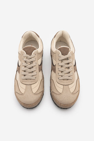 Kadın Çok Parçalı Süet Dokulu Retro Taban Bağcıklı Günlük Sneaker Mavel - Bej Süet