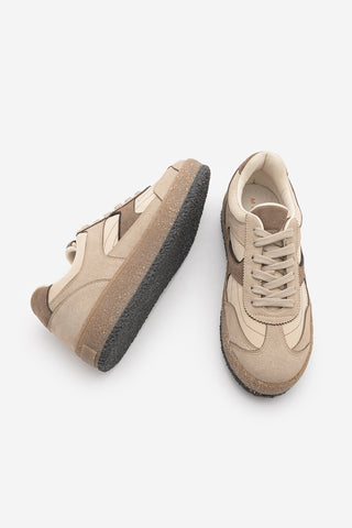 Kadın Çok Parçalı Süet Dokulu Retro Taban Bağcıklı Günlük Sneaker Mavel - Bej Süet