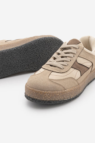 Kadın Çok Parçalı Süet Dokulu Retro Taban Bağcıklı Günlük Sneaker Mavel - Bej Süet
