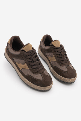 Kadın Sneaker Bağcıklı Spor Ayakkabı Mavel - Kahve Süet