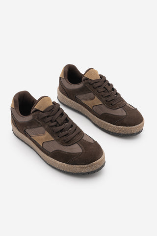 Kadın Sneaker Bağcıklı Spor Ayakkabı Mavel - Kahve Süet