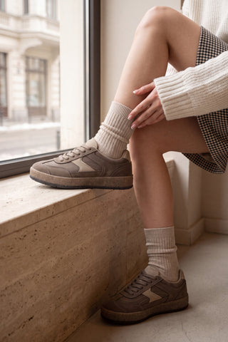 Kadın Sneaker Bağcıklı Spor Ayakkabı Mavel - Vizon Süet