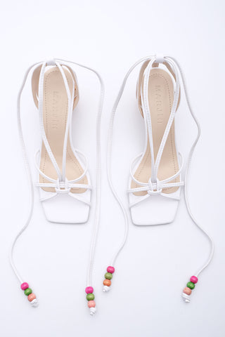 Kadın İpli Topuklu Sandalet Cukve - Beyaz