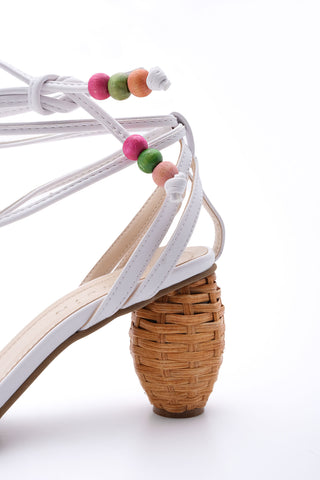 Kadın İpli Topuklu Sandalet Cukve - Beyaz