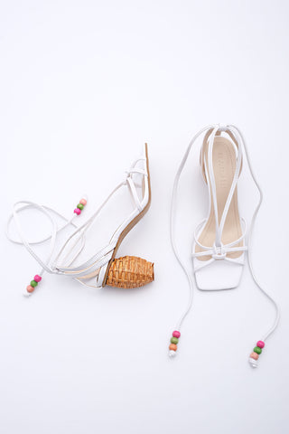 Kadın İpli Topuklu Sandalet Cukve - Beyaz