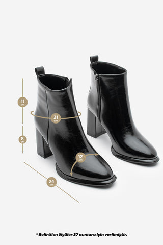 Kadın Topuklu Bot Kanis - Siyah Rugan