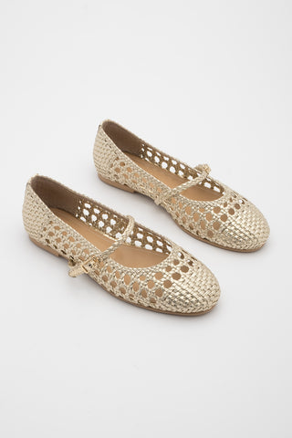 Kadın El Örgüsü Mary Jane Bantlı Babet Babet Olisa - Altın