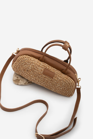 Kadın El Örgüsü El Ve Omuz Çantası Gizela - Taba Hasır