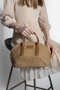 Kadın El Örgüsü El Ve Omuz Çantası Soper - Taba Hasır