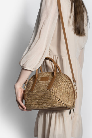 Kadın El Örgüsü El Ve Omuz Çantası Soper - Taba Hasır
