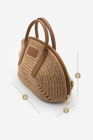Kadın El Örgüsü El Ve Omuz Çantası Soper - Taba Hasır
