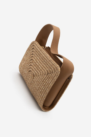 Kadın El Örgüsü Fermuarlı Clutch & Portföy El Çantası Yonti - Taba Hasır
