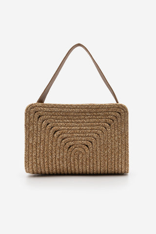 Kadın El Örgüsü Fermuarlı Clutch & Portföy El Çantası Yonti - Taba Hasır