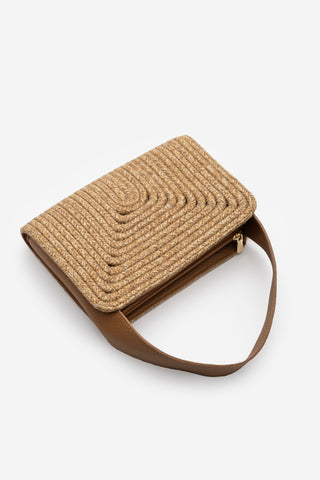 Kadın El Örgüsü Fermuarlı Clutch & Portföy El Çantası Yonti - Taba Hasır