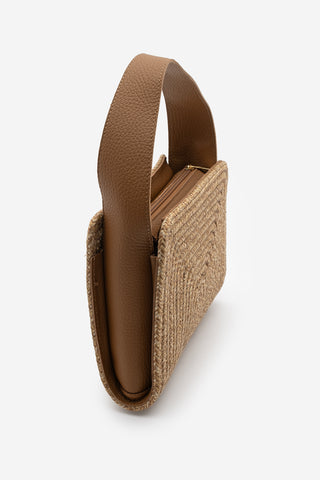 Kadın El Örgüsü Fermuarlı Clutch & Portföy El Çantası Yonti - Taba Hasır