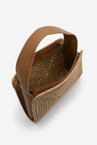 Kadın El Örgüsü Fermuarlı Clutch & Portföy El Çantası Yonti - Taba Hasır