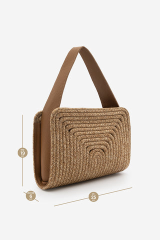 Kadın El Örgüsü Fermuarlı Clutch & Portföy El Çantası Yonti - Taba Hasır