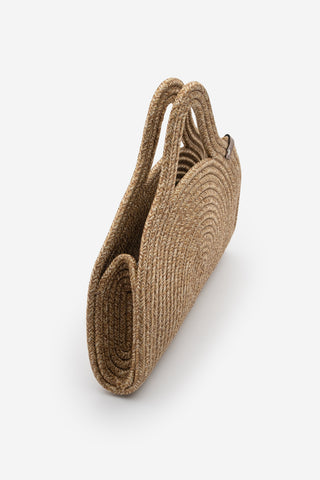 Kadın El Örgüsü Fermuarsız Clutch & Portföy El Çantası Poger - Bej Hasır