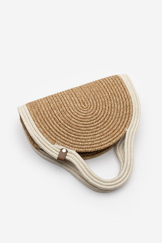 Kadın El Örgüsü Fermuarsız Clutch & Portföy El Çantası Poger- Ekru Hasır