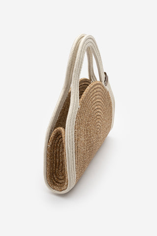 Kadın El Örgüsü Fermuarsız Clutch & Portföy El Çantası Poger- Ekru Hasır