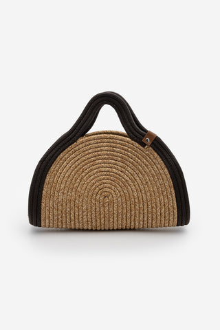 Kadın El Örgüsü Fermuarsız Clutch & Portföy El Çantası Poger - Kahve Hasır