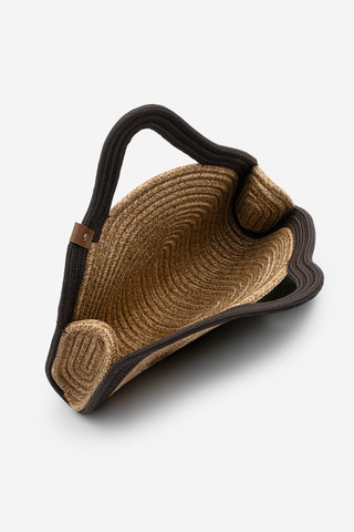 Kadın El Örgüsü Fermuarsız Clutch & Portföy El Çantası Poger - Kahve Hasır