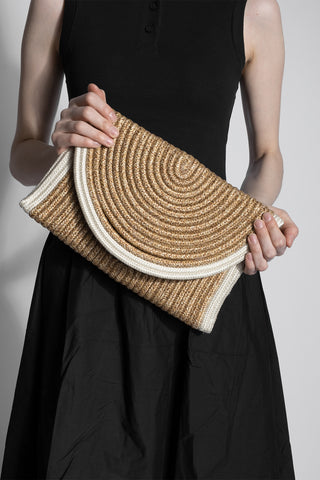 Kadın El Örgüsü Clutch & Portföy El Çantası Zolyan - Ekru Hasır