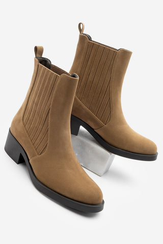 Kadın Lastikli Topuklu Günlük Bot Zokes - Taba Süet