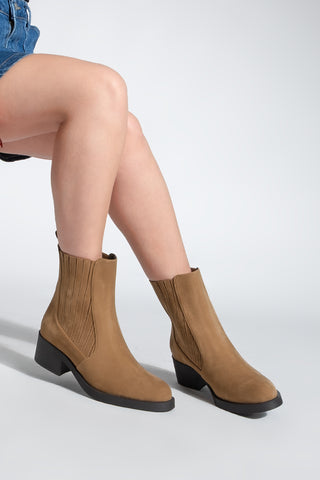 Kadın Lastikli Topuklu Günlük Bot Zokes - Taba Süet